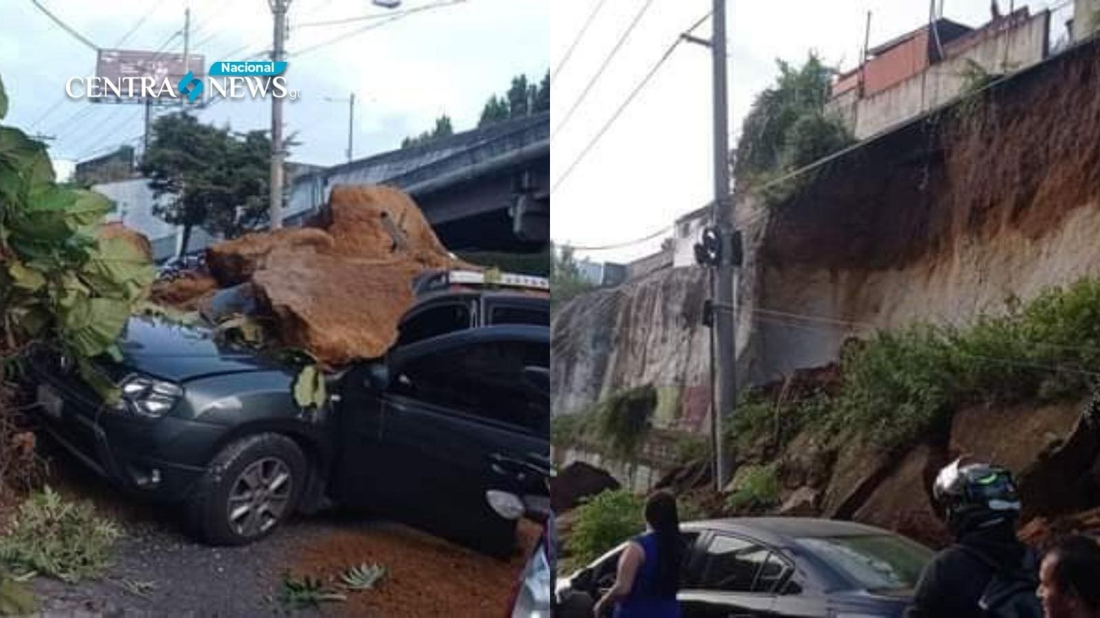 Derrumbe en el bulevar San Cristóbal de Mixco causa daños materiales